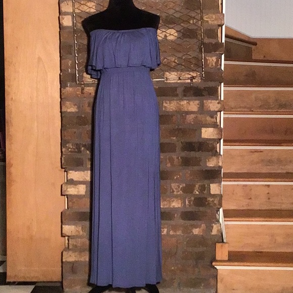 Mother Bee Maxi maternity dress elastic shoulders Indigo L - Picture 3 of 5